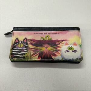 Bradford Exchange Black Leather Silly Kitty Cat Print Full Zip